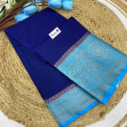 Semi Dupion Banarasi Semi Soft Silk - Blue with Blue - VVBDS02