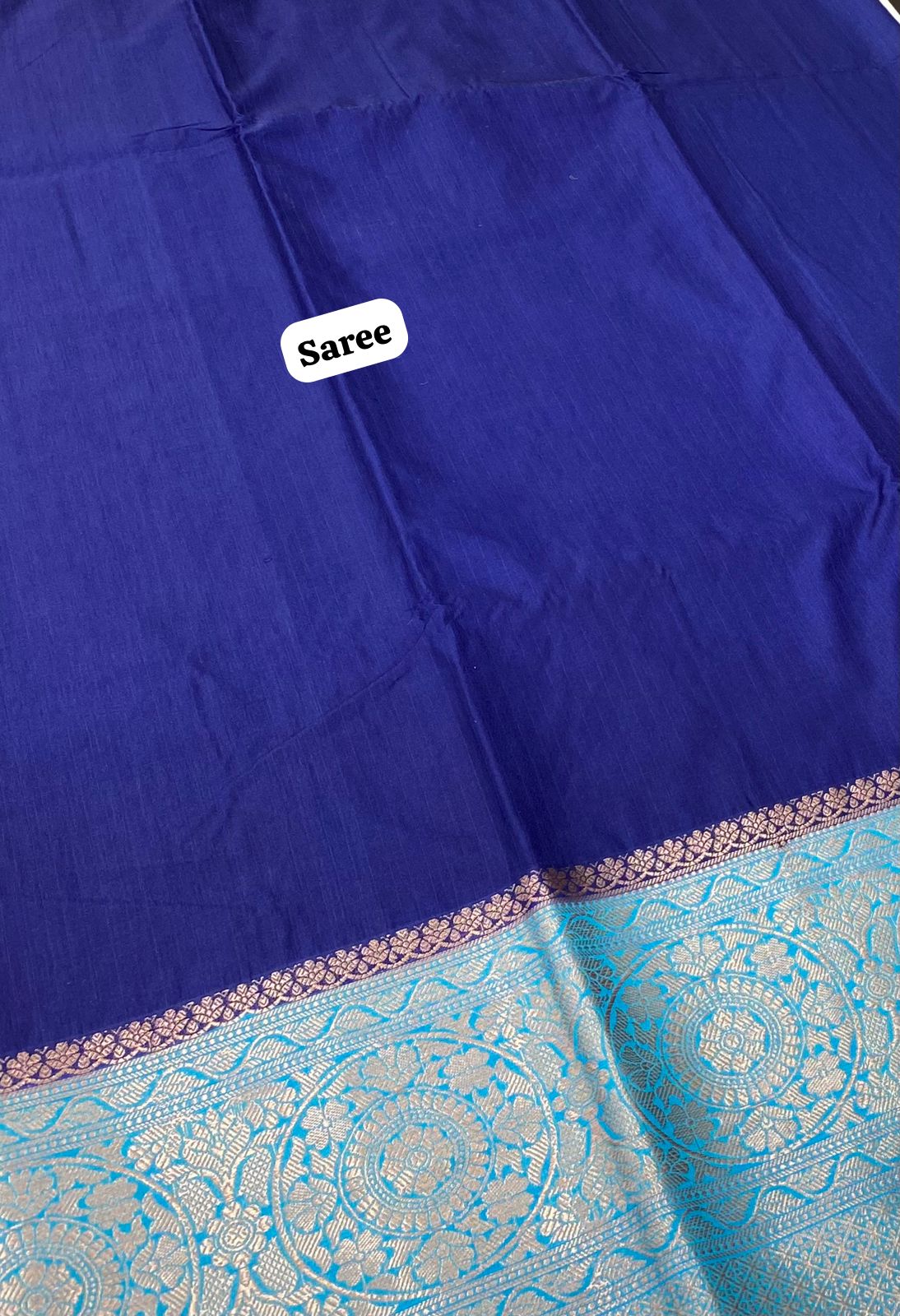 Semi Dupion Banarasi Semi Soft Silk - Blue with Blue - VVBDS02