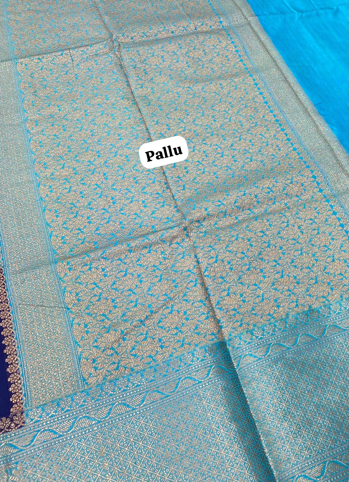 Semi Dupion Banarasi Semi Soft Silk - Blue with Blue - VVBDS02