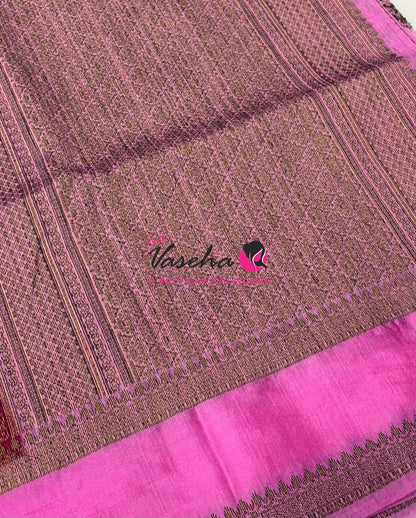 Linen Jute Silk Saree - Red With Pink Shade - VVLJS001