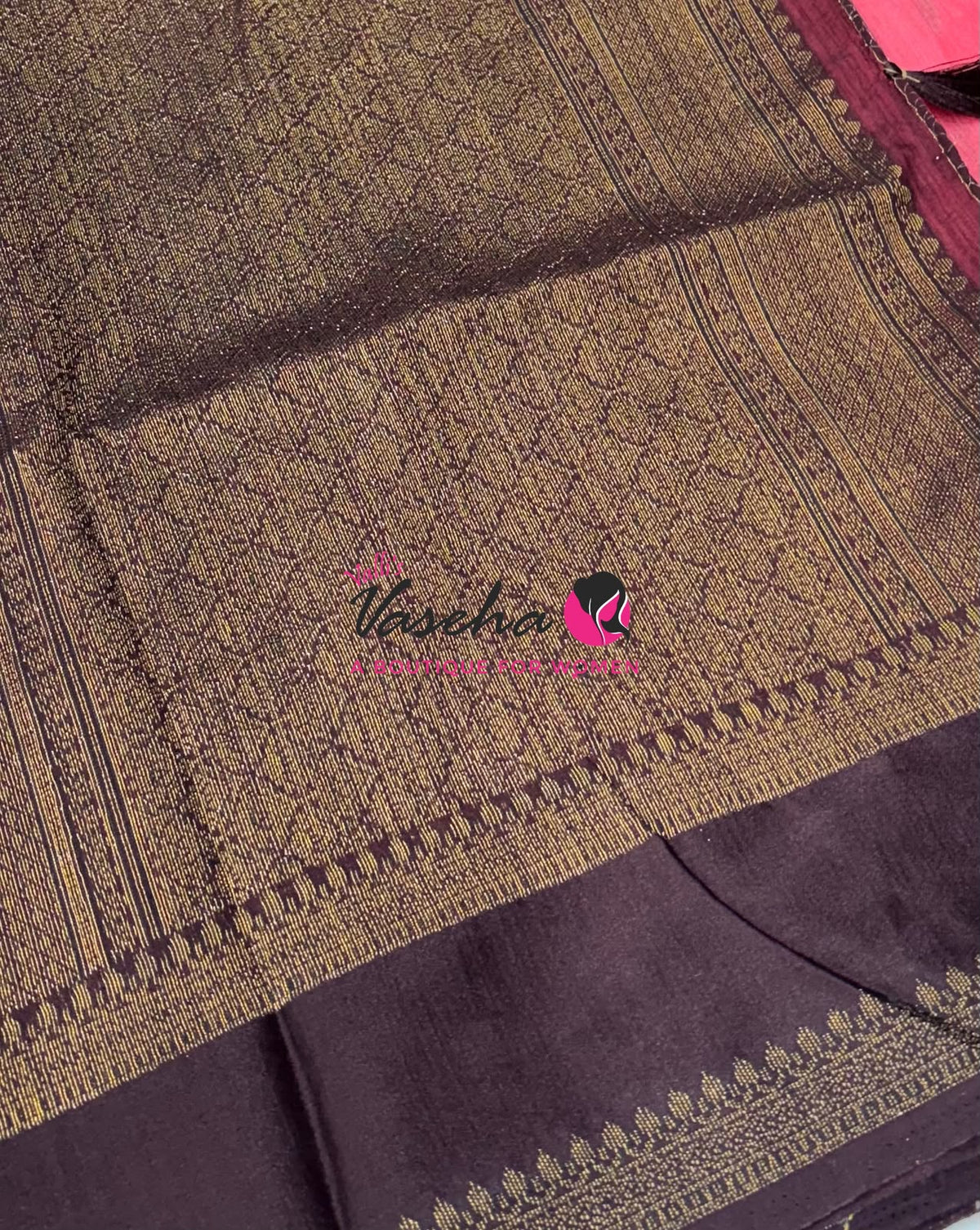 Linen Jute Silk Saree - Peach With Brown Shade - VVLJS001