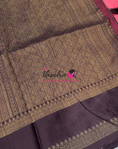 Linen Jute Silk Saree - Peach With Brown Shade - VVLJS001