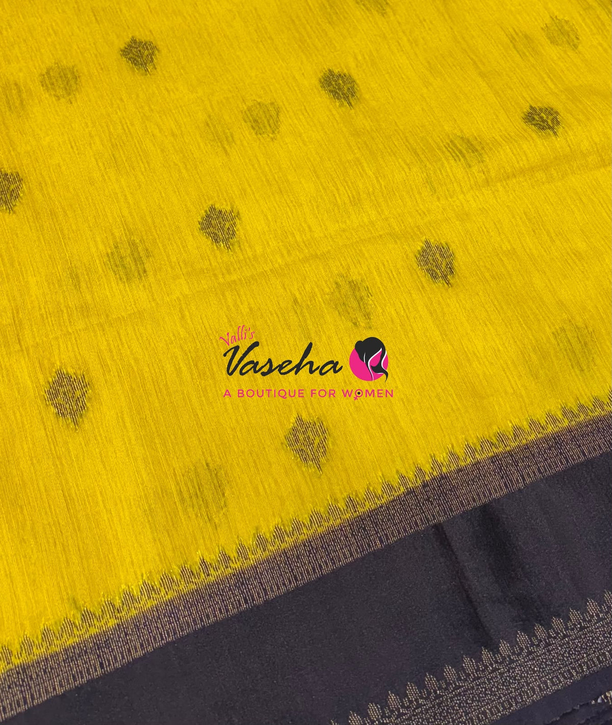 Linen Jute Silk Saree - Yellow With Black Shade - VVLJS001