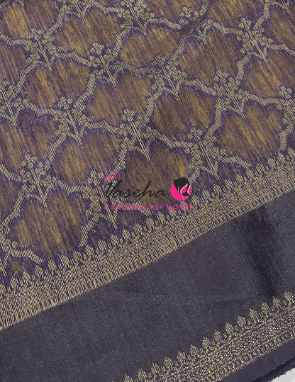 Linen Jute Silk Saree - Yellow With Black Shade - VVLJS001